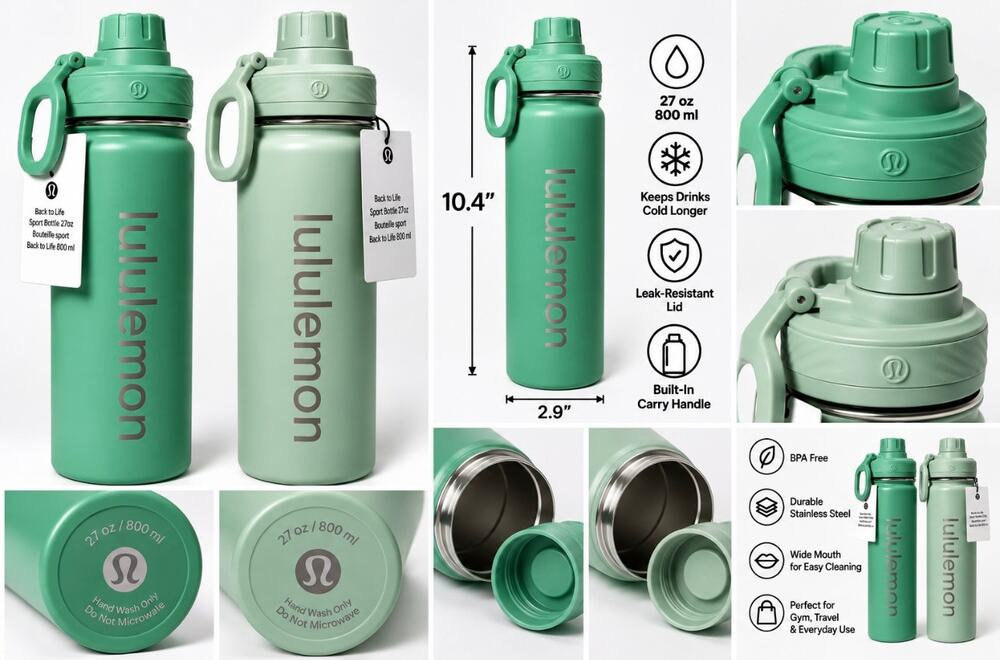 lululemon Back to Life Sport Bottle 27oz Green 2 Pack Bundle NWT Stainless